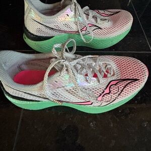 Saucony Women's Athletic Shoes - White with Pink and Green Accents